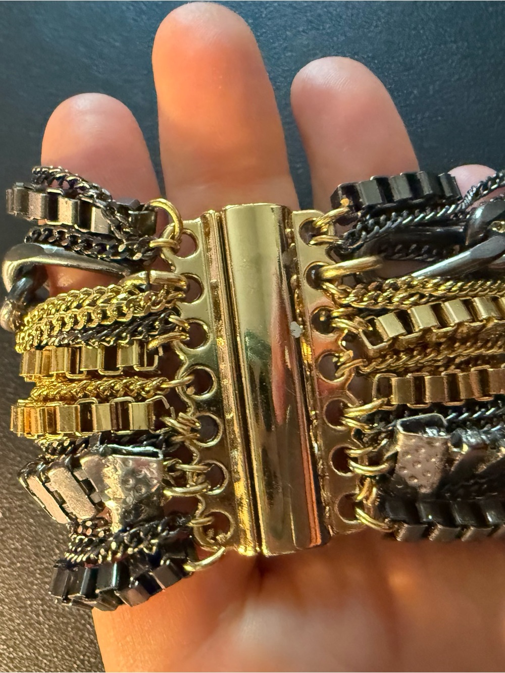 Multi-Chain Gold & Gunmetal Statement Bracelet